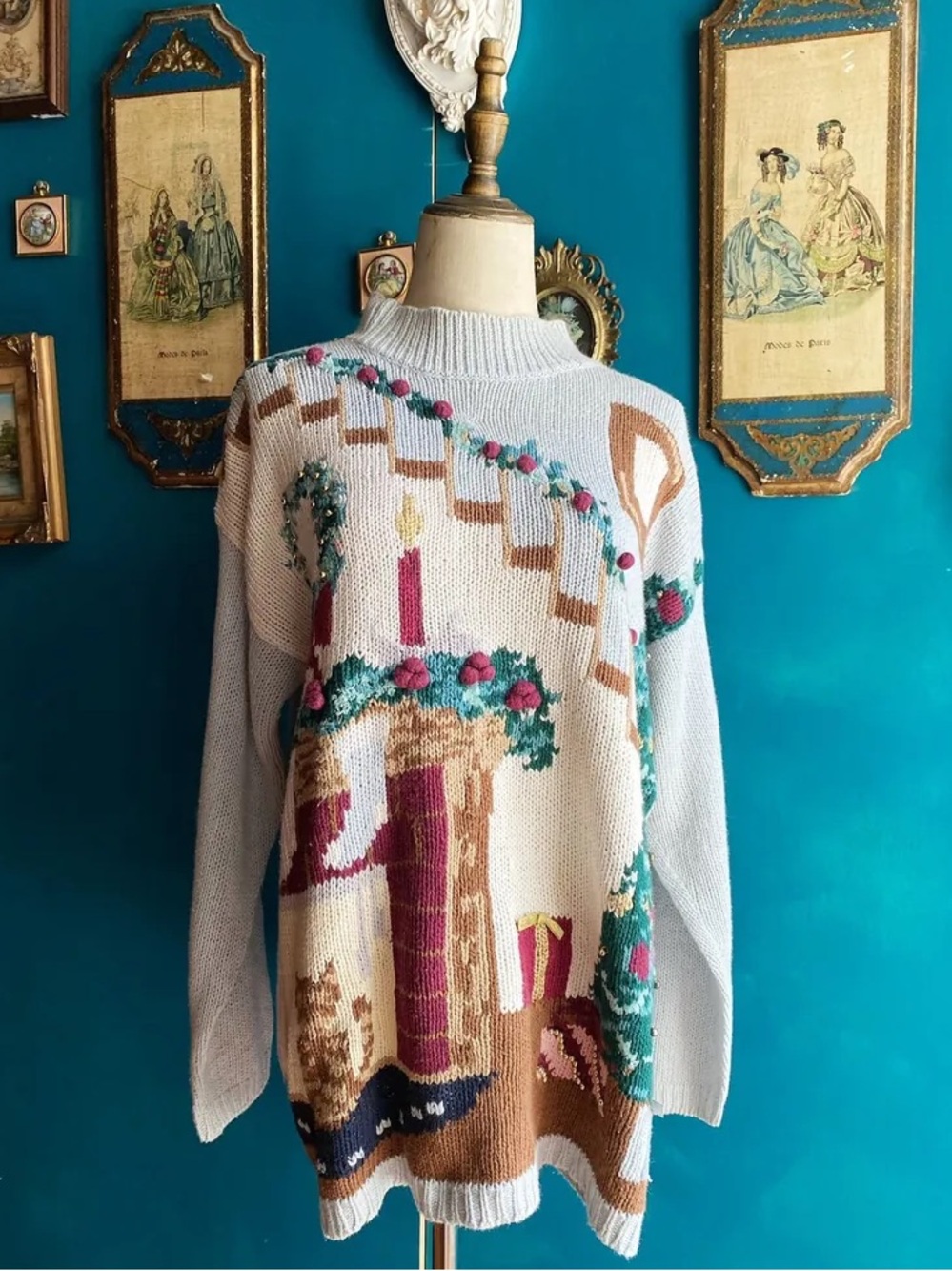 Vintage Karen Scott Light Blue Christmas Holiday jingling Crewneck Sweater